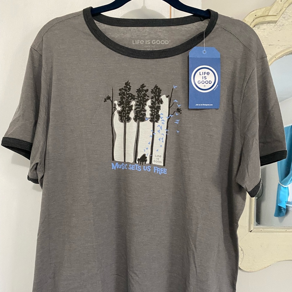 Life is Good women’s ringer t-shirt Piano Trees